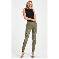 Women's Fashion Skinny Cut Out Pocket Ankle-Length Pants Daily Weekend Micro-elastic Plain Comfort Mid Waist Army Green White S M L XL XXL Lightinthebox - thumbnail