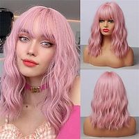 Heat Resistant Short Curly Wavy Bob Wig with Bangs for Women - Shoulder Length Synthetic Wig for Party Costume and Cosplay - Perfect for Girls' Wear Christmas Party Wigs miniinthebox - thumbnail