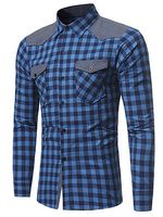 Flap Pocket Color Block Plaid Men Shirts - thumbnail