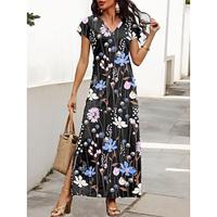 Women's T Shirt Dress Tee Dress Floral Print V Neck Long Dress Maxi Dress Stylish Home Short Sleeve Summer Lightinthebox