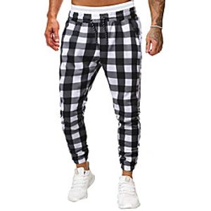 Men's Athleisure Sports Outdoor Sports Loose Casual Sports Pants Sweatpants Pants Lattice Full Length Pocket Print Black / White Red / Drawstring / Elasticity miniinthebox