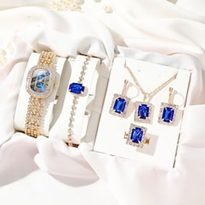 6pcs/set Women's Watch Luxury Rhinestone Quartz Watch Vintage Star Analog Wrist Watch Jewelry Set Gift For Mom Her miniinthebox 6pcs/set Women's Watch Luxury Rhinestone Quartz Watch Vintage Star Analog Wrist Watch Jewelry Set Gift For Mom Her miniinthebox