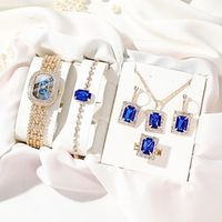 6pcs/set Women's Watch Luxury Rhinestone Quartz Watch Vintage Star Analog Wrist Watch  Jewelry Set Gift For Mom Her miniinthebox - thumbnail