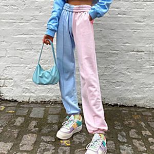 Women's Cute Sports Comfort Casual Daily Pants Sweatpants Pants Patchwork Full Length Patchwork Color-blue Lightinthebox