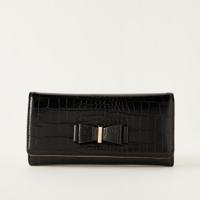 Sasha Textured Flap Wallet with Bow Accent