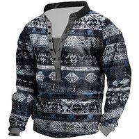 Men's Unisex Sweatshirt Pullover Button Up Hoodie Blue Standing Collar Tribal Graphic Prints Print Casual Daily Sports 3D Print Streetwear Designer Casual Spring   Fall Clothing Apparel Hoodies miniinthebox - thumbnail