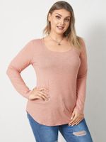 YOINS BASICS Plus Size Casual Comfortable Plain Long sleeves Tee - thumbnail