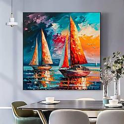 Handmade Oil Painting Canvas Wall Art Decoration Modern Impression Sailing Seascape Landscape for Home Decor Rolled Frameless Unstretched Painting Lightinthebox