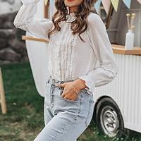 Shirt Blouse Women's White Plain Lace up Lace Street Daily Fashion Standing Collar Regular Fit S Lightinthebox