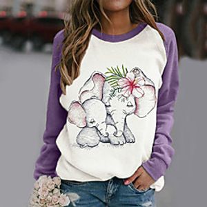Women's Sweatshirt Pullover Cat Color Block Elephant Patchwork Print Crew Neck Daily Sports Active Streetwear Hoodies Sweatshirts  Blue Purple Blushing Pink miniinthebox