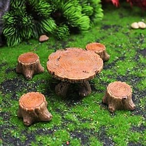 5pcs Imitation Wooden Stumps Tables and Chairs Micro Landscape Garden Decoration Doll Base Decoration Accessories Resin Crafts Home Decoration Gifts 1PC miniinthebox