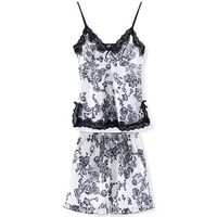 Plus Size Women Sexy Satin Nightwear Deep V Floral Shorts Sleepwear Sets