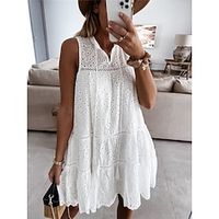 Women's Casual Dress Lace Dress White Dress Mini Dress Lace Ruffle Street Holiday Date Streetwear V Neck Sleeveless Regular Fit White Color S M L XL Size Lightinthebox