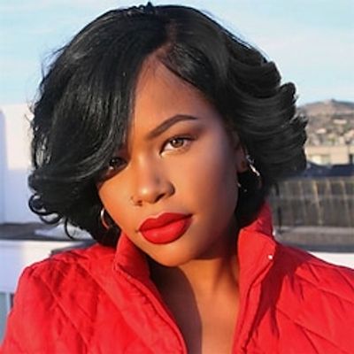 Short Curly Bob Wigs Loose Wave Side Part Wig for Black Women Short Body Wave Bob Synthetic Wig Lightinthebox