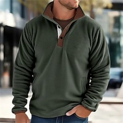 Men's Sweatshirt Polar Fleece Army Green Standing Collar Color Block Sports  Outdoor Daily Holiday Streetwear Basic Casual Fall  Winter Clothing Apparel Hoodies Sweatshirts  miniinthebox