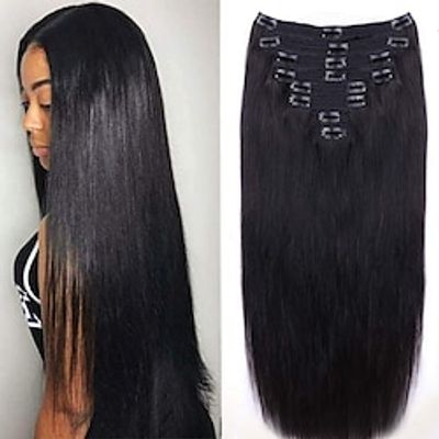 Straight Human Hair Clip in Hair Extensions for Black Women 100% Unprocessed Full Head Brazilian Virgin Hair Natural Black Color8Pcs with 18Clips 120 Gram Lightinthebox