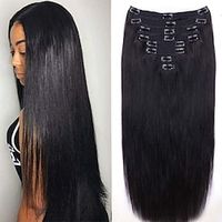 Straight Human Hair Clip in Hair Extensions for Black Women 100% Unprocessed Full Head Brazilian Virgin Hair Natural Black Color8Pcs with 18Clips 120 Gram Lightinthebox - thumbnail