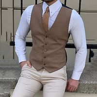 Men's Vest Waistcoat Daily Wear Vacation Going out Fashion Basic Spring   Fall Button Polyester Comfortable Plain Single Breasted V Neck Regular Fit Black Brown Coffee Gray Vest Lightinthebox - thumbnail