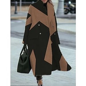 Women's Coat Comtemporary Stylish Casual Street Style Patchwork Button Street Casual Daily Casual Daily Coat Polyester Long Black Fall Winter Double Breasted Lapel Regular Fit S M L XL XXL Lightinthebox