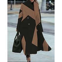 Women's Coat Comtemporary Stylish Casual Street Style Patchwork Button Street Casual Daily Casual Daily Coat Polyester Long Black Fall Winter Double Breasted Lapel Regular Fit S M L XL XXL Lightinthebox - thumbnail