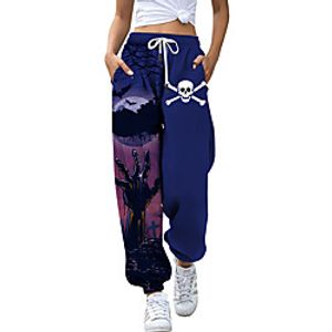 Women's Casual Fashion Breathable Sports Halloween Daily Pants Sweatpants Pants Skull Pumpkin Hand Full Length Elastic Drawstring Design Print Purple Orange Black Lightinthebox