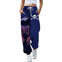 Women's Casual Fashion Breathable Sports Halloween Daily Pants Sweatpants Pants Skull Pumpkin Hand Full Length Elastic Drawstring Design Print Purple Orange Black Lightinthebox - thumbnail