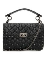 Medium Rockstud Spike Shoulder Bag - Black - thumbnail