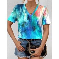 Women's T shirt Tee Tie Dye Home Casual Holiday Print Blue Short Sleeve Vintage Fashion V Neck Summer Lightinthebox