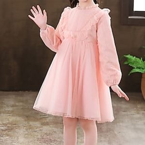 Kids Girls' Dress Solid Colored A Line Dress Knee-length Dress Performance Long Sleeve Princess Dress 3-10 Years Winter Pink Champagne Red Lightinthebox