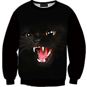 Women's Hoodie Sweatshirt Cat Graphic 3D Print Daily 3D Print Basic Casual Hoodies Sweatshirts  Black miniinthebox