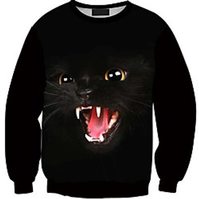 Women's Hoodie Sweatshirt Cat Graphic 3D Print Daily 3D Print Basic Casual Hoodies Sweatshirts  Black miniinthebox