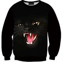Women's Hoodie Sweatshirt Cat Graphic 3D Print Daily 3D Print Basic Casual Hoodies Sweatshirts  Black miniinthebox - thumbnail