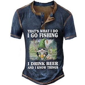 Men's Henley Shirt Tee Graphic Letter Beer Henley Clothing Apparel 3D Print Outdoor Casual Short Sleeve Button-Down Print Fashion Designer Comfortable Lightinthebox