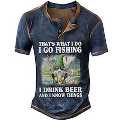 Men's Henley Shirt Tee Graphic Letter Beer Henley Clothing Apparel 3D Print Outdoor Casual Short Sleeve Button-Down Print Fashion Designer Comfortable Lightinthebox