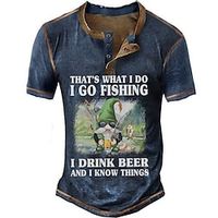 Men's Henley Shirt Tee Graphic Letter Beer Henley Clothing Apparel 3D Print Outdoor Casual Short Sleeve Button-Down Print Fashion Designer Comfortable Lightinthebox - thumbnail