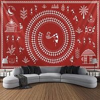 Painting of Warli ArtHanging Tapestry Wall Art Large Tapestry Mural Decor Photograph Backdrop Blanket Curtain Home Bedroom Living Room Decoration miniinthebox - thumbnail