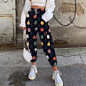 Women's Fashion Casual  Sporty Comfort Fitness Weekend Sweatpants Pants Graphic Fruit Full Length Pocket Elastic Drawstring Design Print Black Lightinthebox