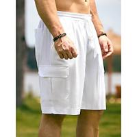 Men's Shorts Linen Shorts Summer Shorts Beach Shorts Drawstring Elastic Waist Multi Pocket Plain Knee Length Party Beach Hawaiian Casual White Khaki Inelastic Lightinthebox