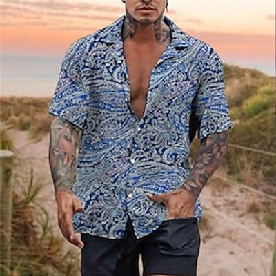Men's Shirt Summer Hawaiian Shirt Floral Graphic Prints Turndown Yellow Wine Blue Green Casual Holiday Short Sleeve Button-Down Print Clothing Apparel Tropical Fashion Boho Streetwear miniinthebox