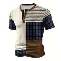 Waffle Plaid Men's 3D Print T shirt Tee Henley Shirt Casual Daily T shirt White Short Sleeve Henley Shirt Summer Clothing Apparel S M L XL XXL 3XL Lightinthebox