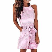 Women's Simple Pink Black Blue Romper Stripes Lightinthebox - thumbnail