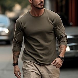 Men's T shirt Tee Tee Top Long Sleeve Shirt Plain Crew Neck Street Vacation Long Sleeve Clothing Apparel Fashion Designer Basic Lightinthebox