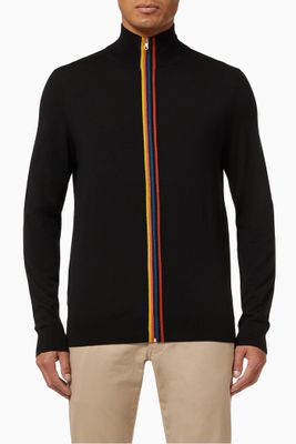 Artist Stripe Zipped Cardigan in Merino Wool Artist Stripe Zipped Cardigan in Merino Wool