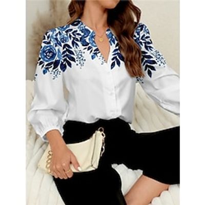 Women's Shirt Blouse Floral Pink Red Royal Blue Print Button Long Sleeve Work Casual Fashion Modern Standing Collar Regular Fit Spring Lightinthebox Women's Shirt Blouse Floral Pink Red Royal Blue Print Button Long Sleeve Work Casual Fashion Modern Standing Collar Regular Fit Spring Lightinthebox