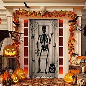 Halloween Curtains with Spider Web Bats Witch Skull Halloween Window Curtain, Black Lace Door Curtain Panel Decor for Halloween Window Decorations Lightinthebox