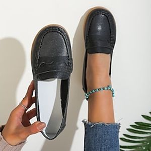 Women's Flats Plus Size Flat Heel Round Toe Minimalism Faux Leather Loafer Wine Black Khaki Lightinthebox