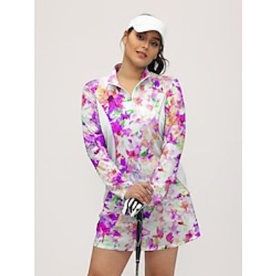 Women's Golf Polo Shirt Blue Purple Rose Red Long Sleeve Top Floral Ladies Golf Attire Clothes Outfits Wear Apparel miniinthebox