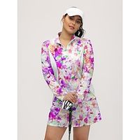 Women's Golf Polo Shirt Blue Purple Rose Red Long Sleeve Top Floral Ladies Golf Attire Clothes Outfits Wear Apparel miniinthebox