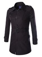 Lapel Solid Single Breasted Belt Men Trench Coat - thumbnail