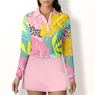 Women's Polo Shirt Golf Shirt Button Up Polo Breathable Quick Dry Moisture Wicking Long Sleeve Golf Apparel Golf Clothes Regular Fit Leaf Spring Autumn Tennis Golf Pickleball miniinthebox